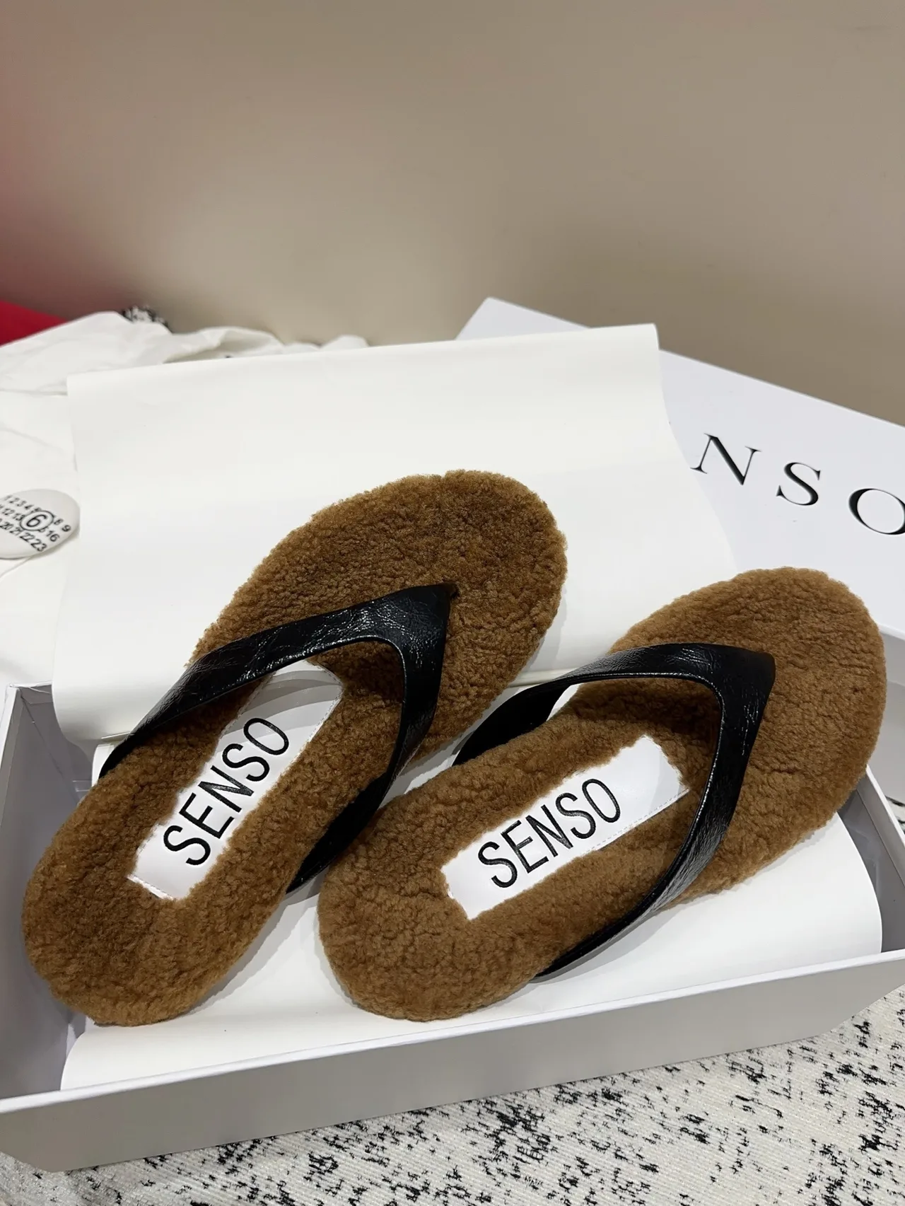 Senso Fleece Thong Sandals in Brown · view 6