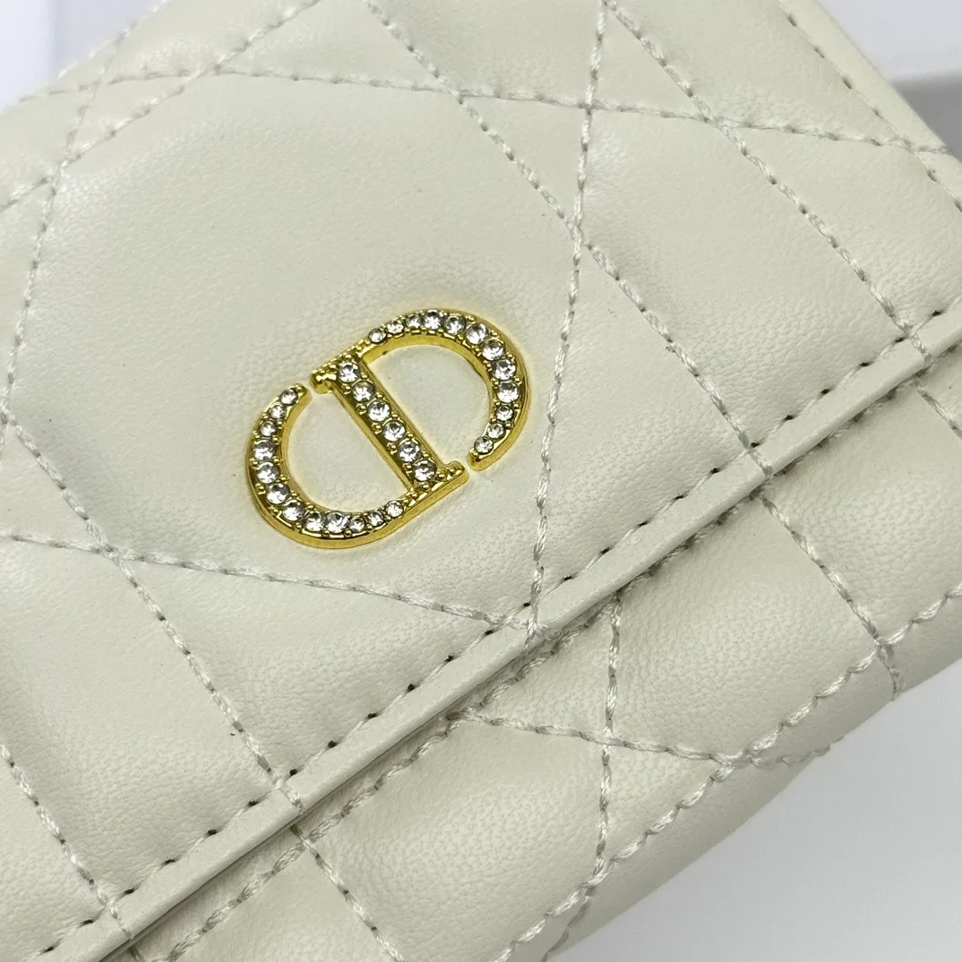 Dior Sheepskin Quilted Glossy Trifold Wallet in White · view 6