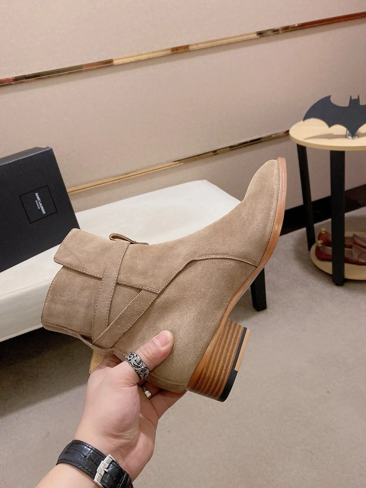 Saint Laurent Cowhide Boots in Beige · view 5