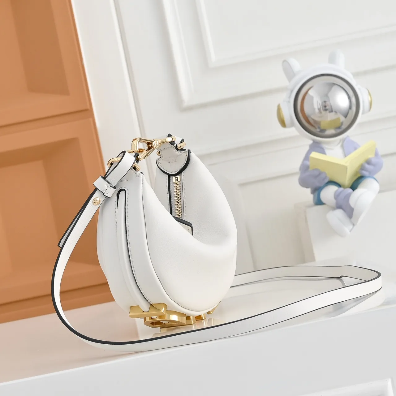 Fendi Crescent Shoulder Bag in White · view 3