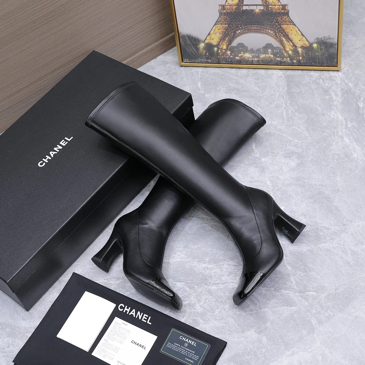 Chanel Cowhide Boots in Black · view 3