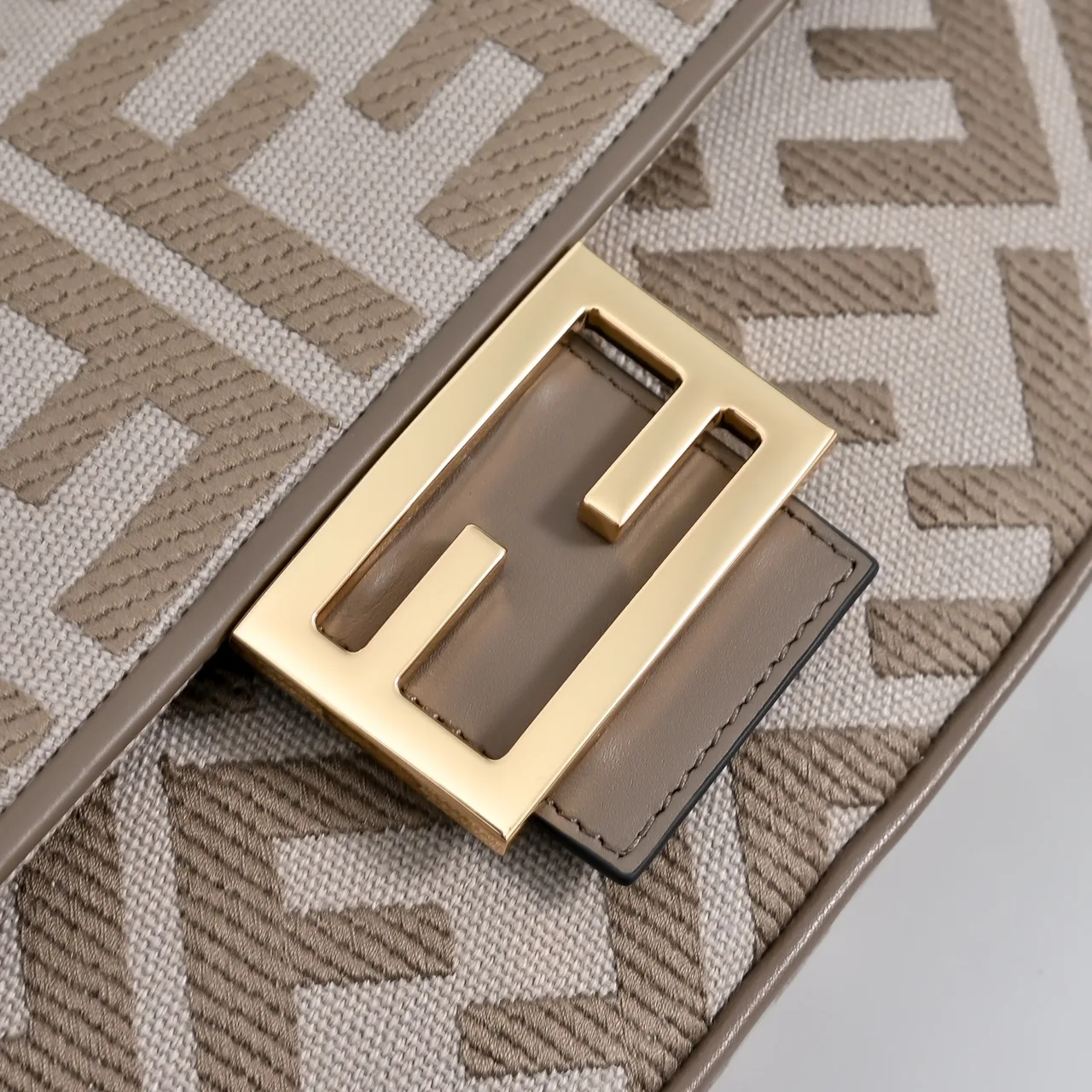 Fendi Baguette FF-Embroidered Canvas Shoulder Bag in Beige · view 5