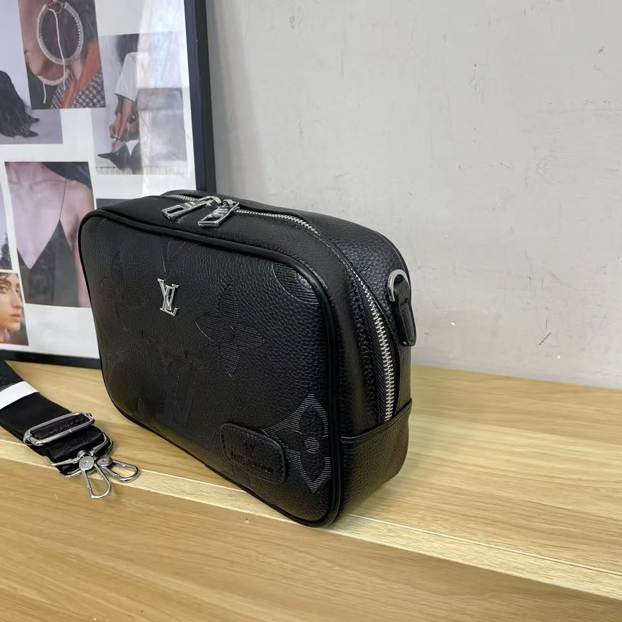 Louis Vuitton Embossed Monogram Zip Crossbody Bag in Black · view 3
