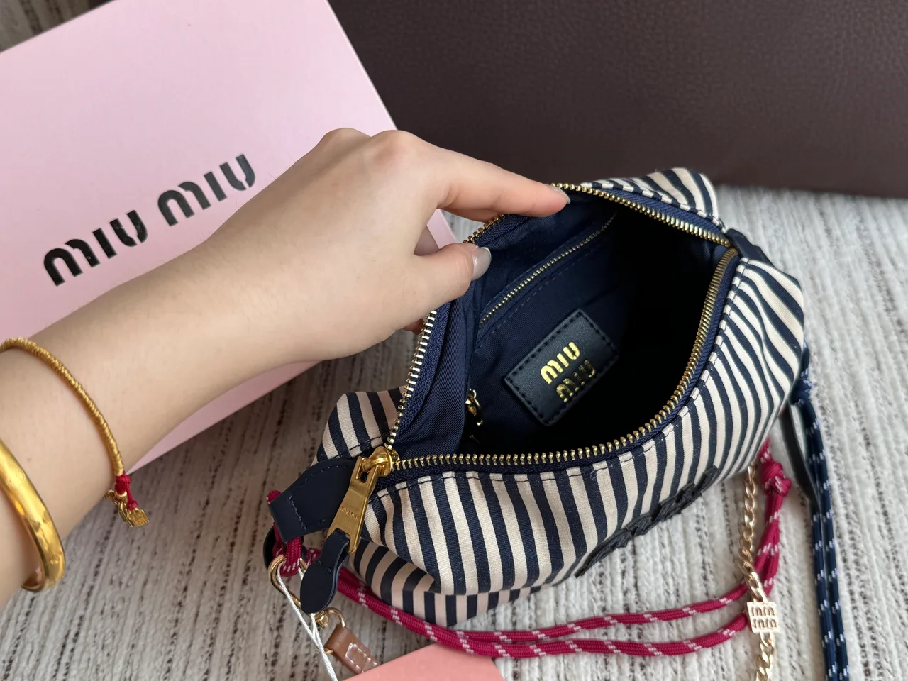 Miu Miu Striped Glossy Hobo Bag in Blue · view 8