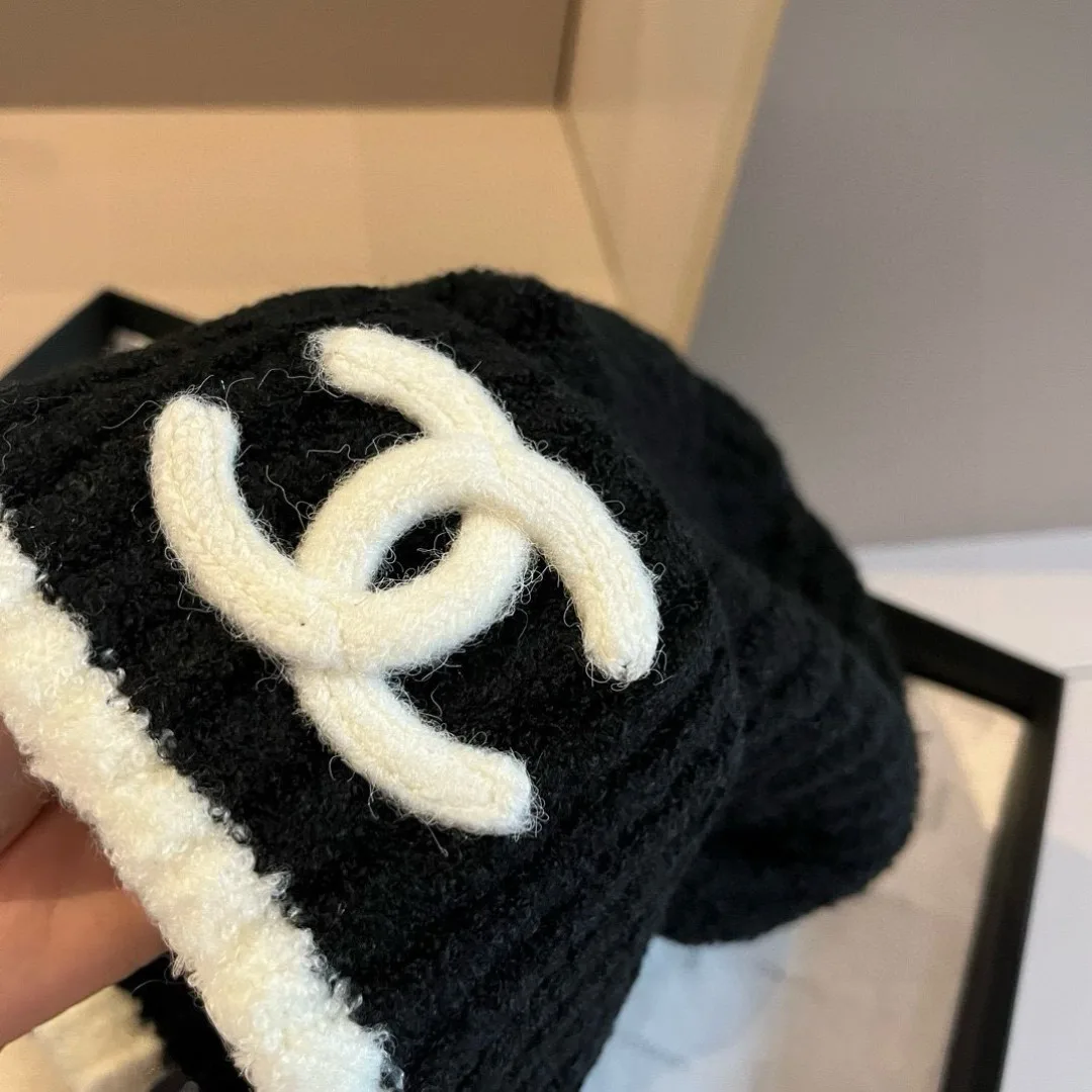 Chanel Ribbed Knit Beanie in Black · view 8