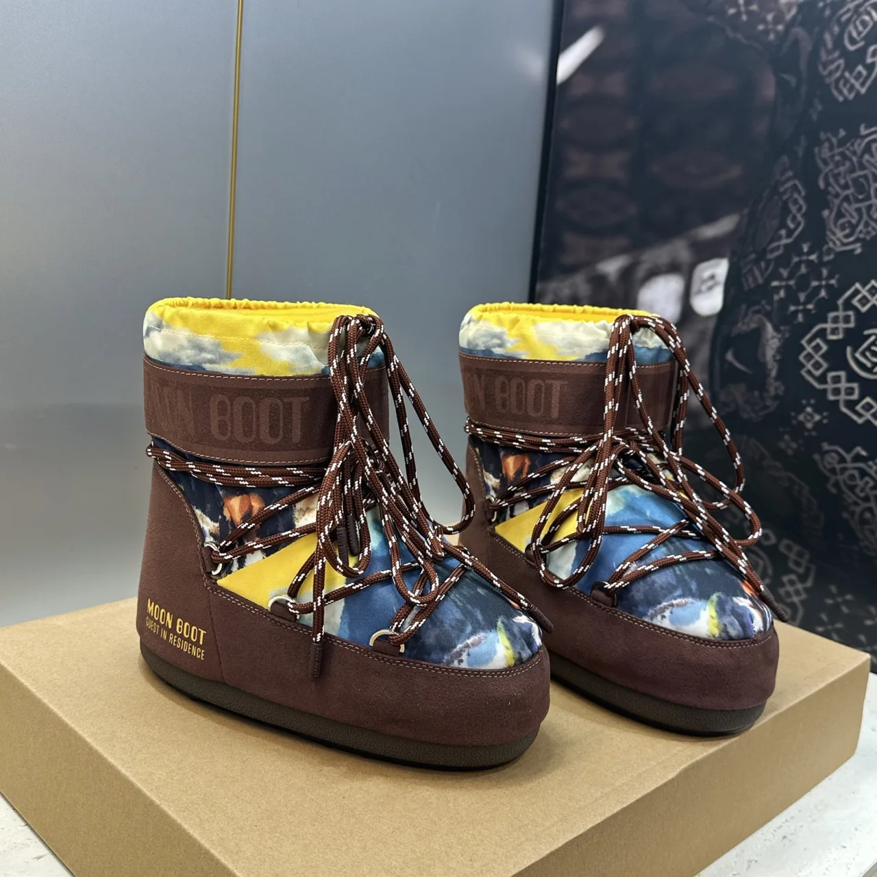 Moon Boot Woven Lace-Up Snow Boots in Brown · view 1
