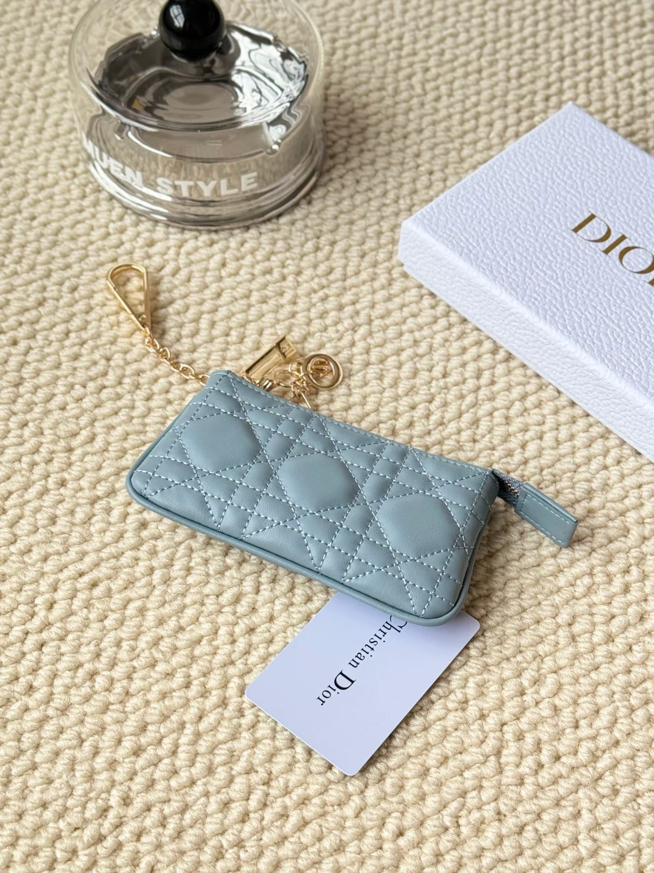 Dior Lambskin Quilted Glossy Zip Key Pouch in Blue · view 3