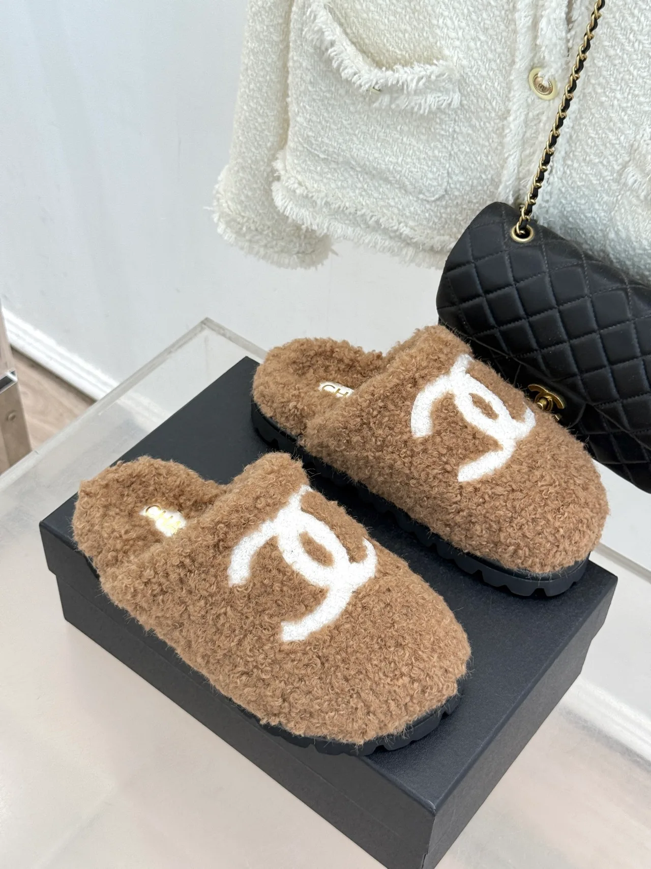 Chanel Denim Slippers in Tan · view 3