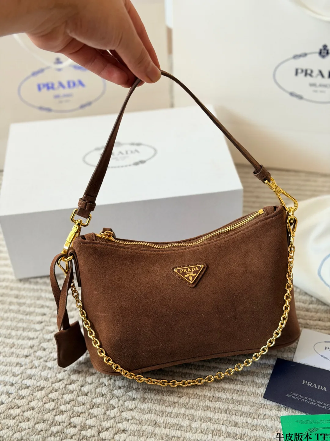 Prada Demi-Lune Bag in Black & Tan & Brown & White · view 2