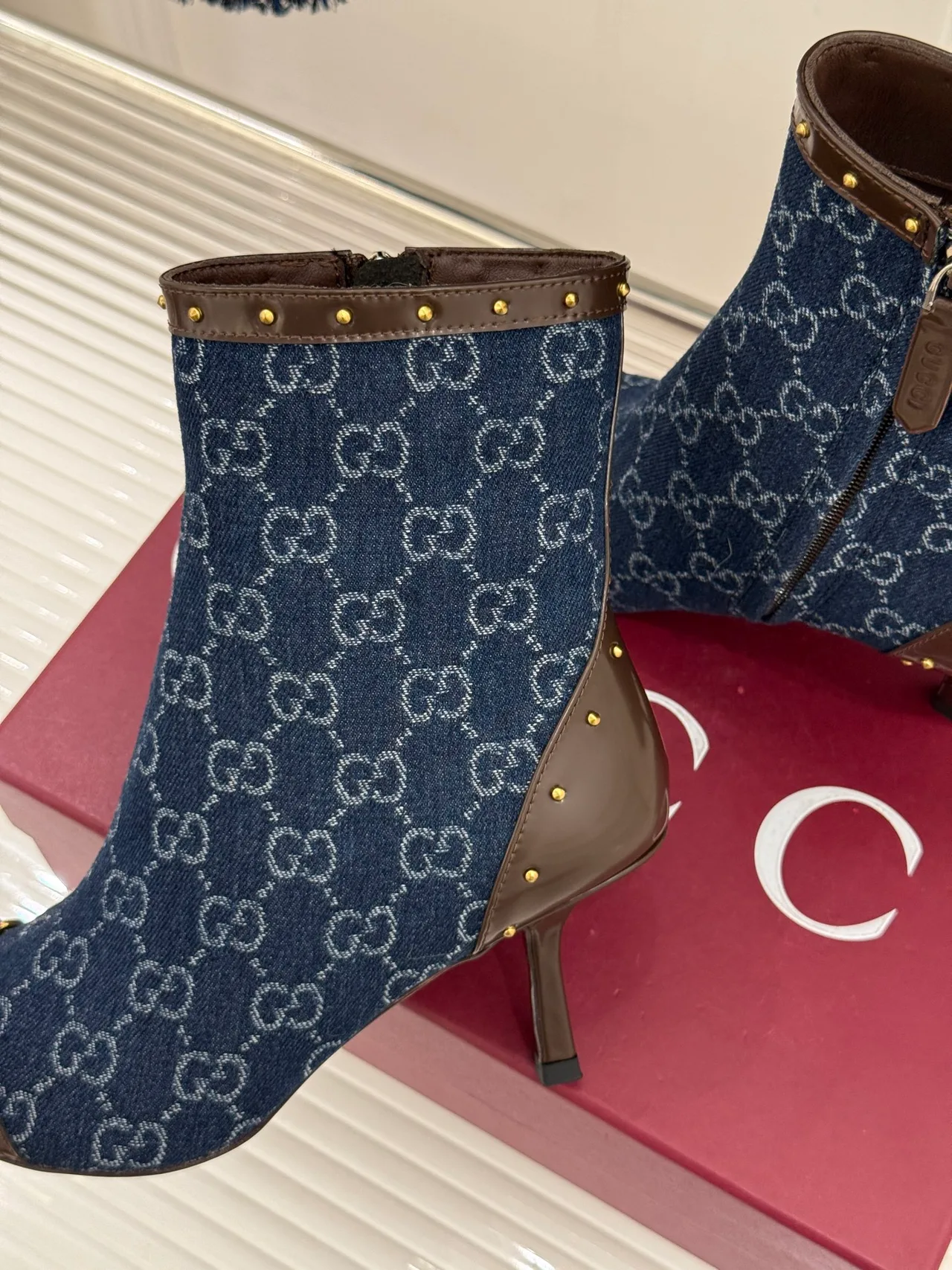 Gucci Sheepskin Canvas Ankle Boots in Blue · view 7