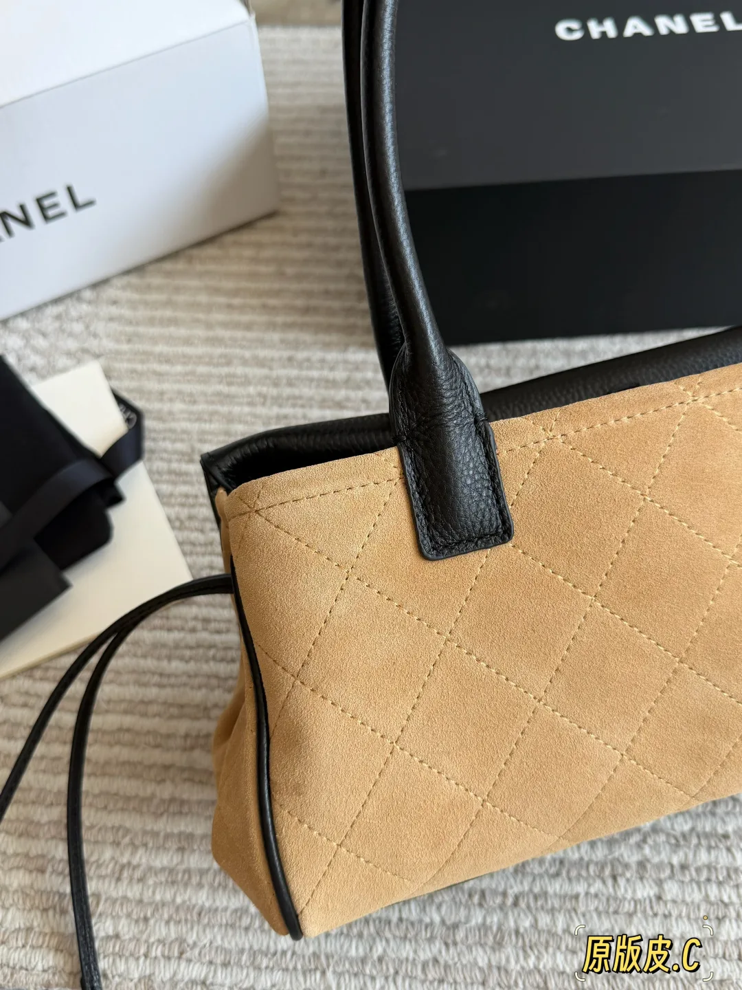 Chanel Quilted Baguette Top-Handle Bag in Tan · view 5