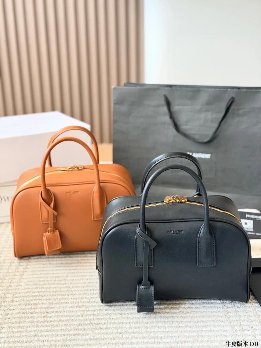 Saint Laurent Boston Bowling Top-Handle Bag in Brown & Blue & Grey & Beige · view 1