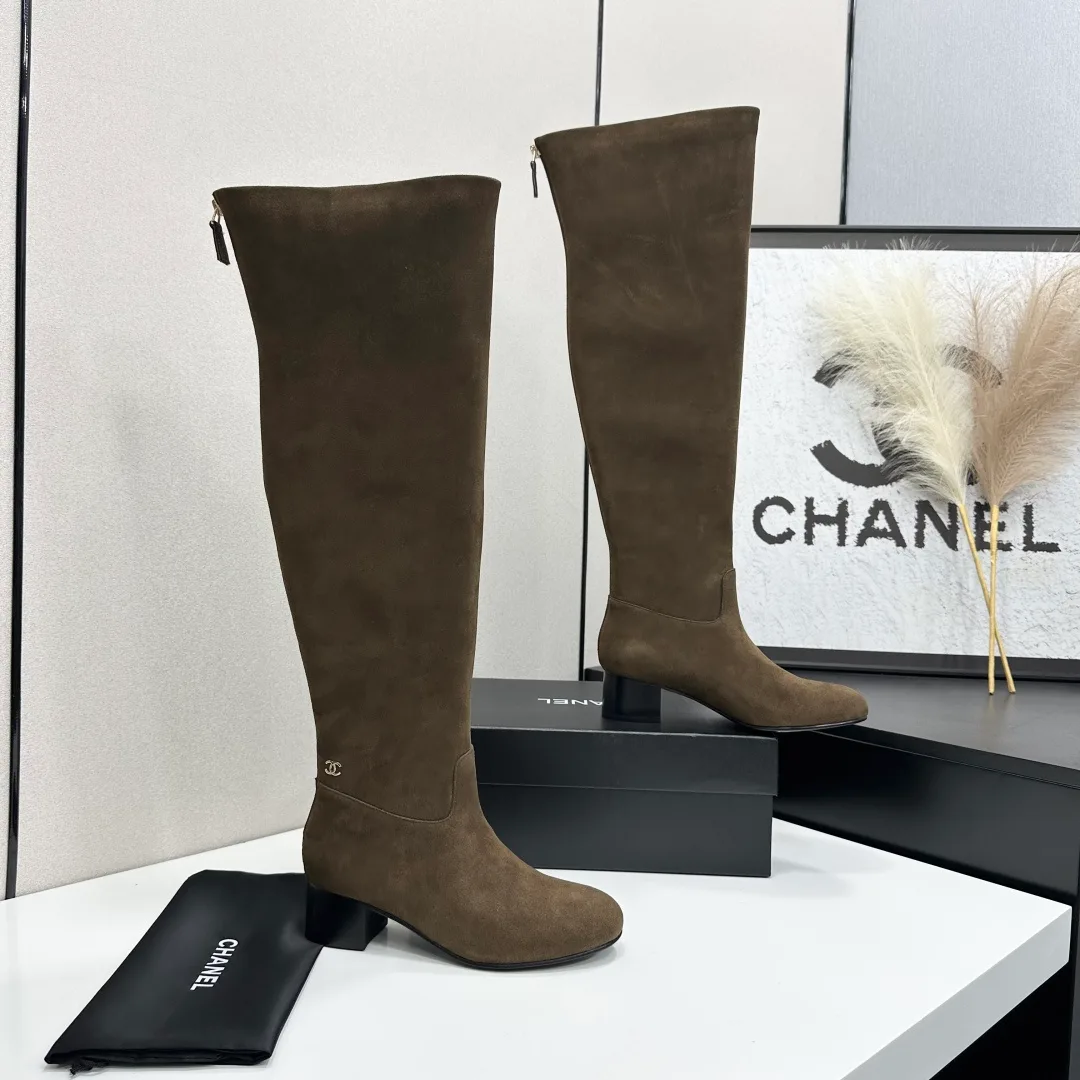 Chanel Cowhide Suede-Look Ankle Boots in Brown · view 8