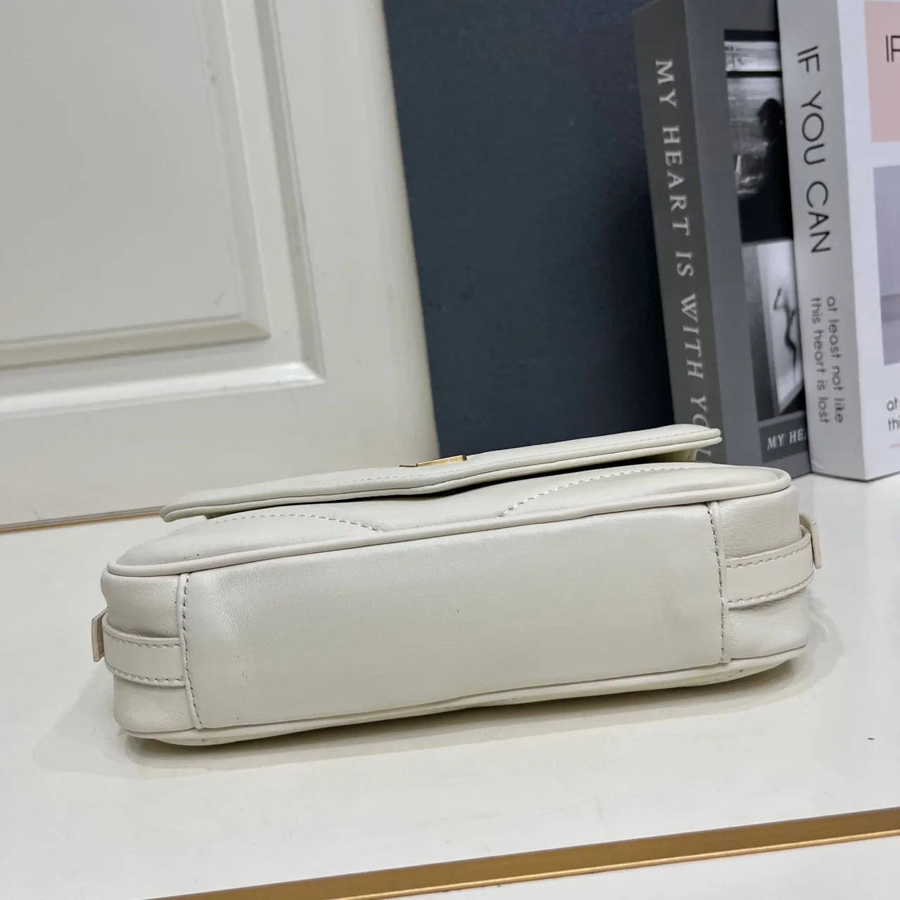 Saint Laurent Sheepskin Quilted Crossbody Bag in White · view 7