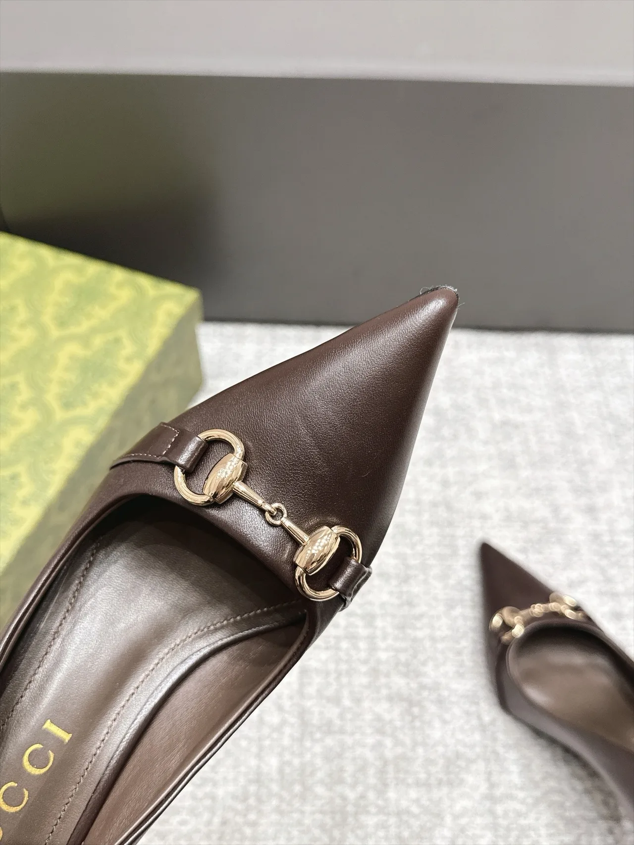 Gucci Sheepskin Horsebit Heel Pumps in Brown · view 8