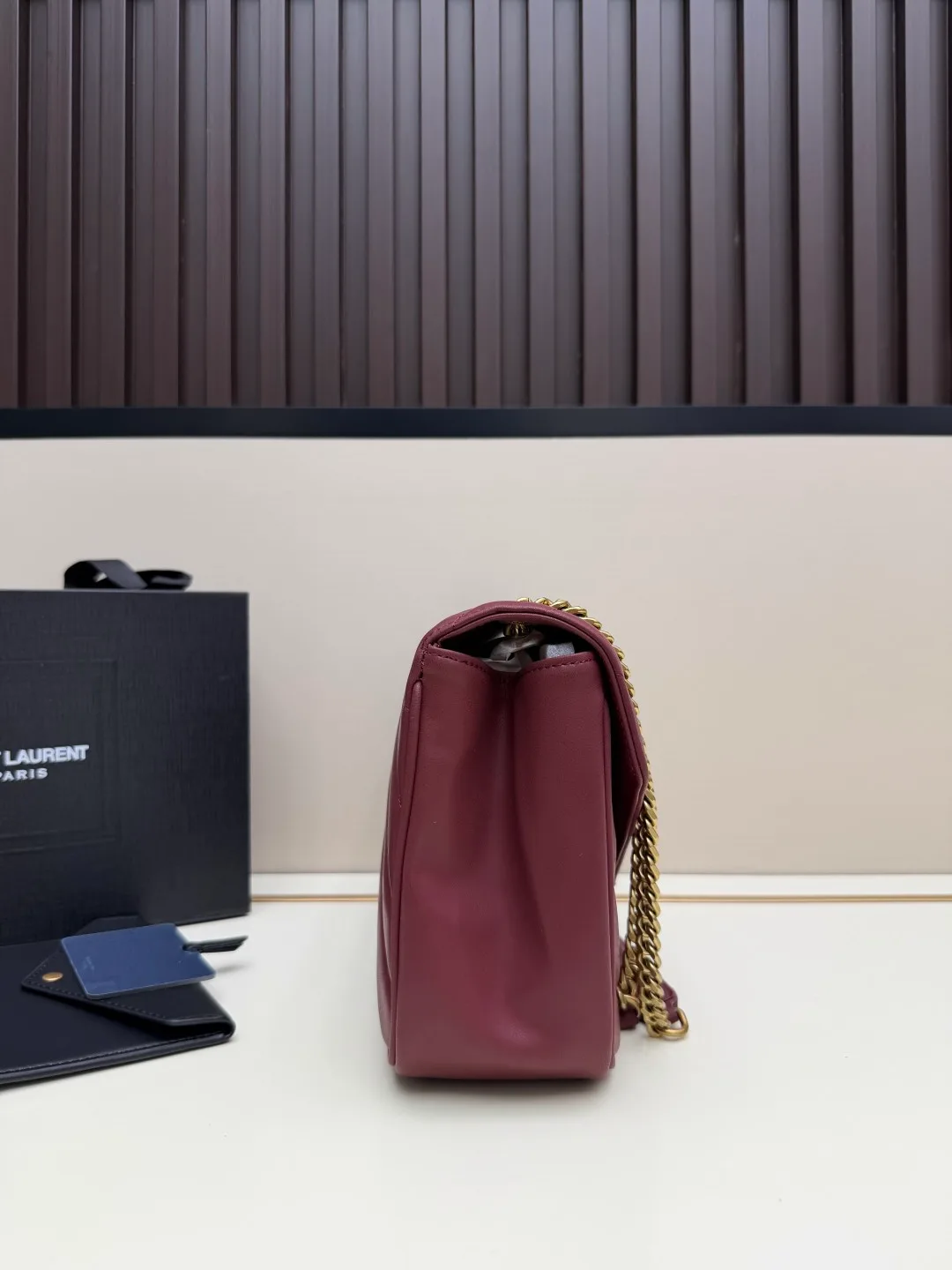 Saint Laurent Sheepskin Loulou Chain Bag in Burgundy · view 2