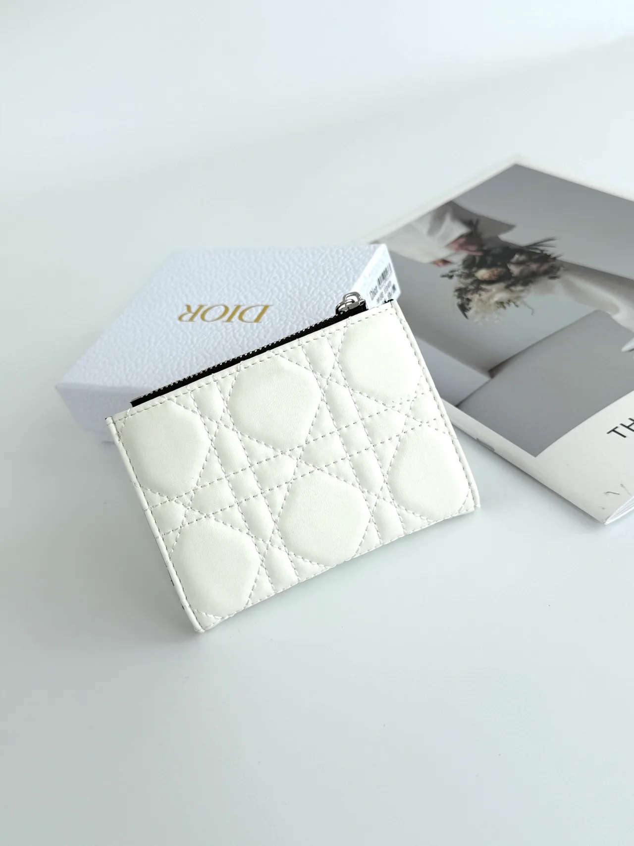 Dior Lambskin Quilted Wallet in White · view 2