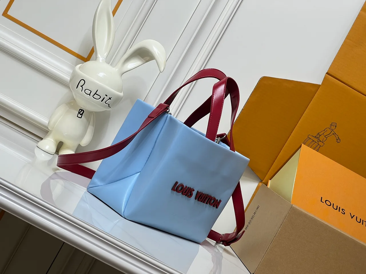 Louis Vuitton Cowhide Quilted Embroidered Tote in Blue · view 2