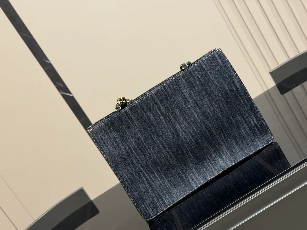 Chanel Denim Chain Tote in Blue · view 5