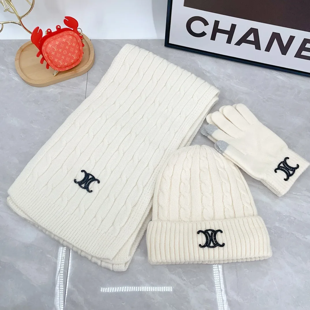 Celine Hat Scarf and Gloves Set in White · view 1