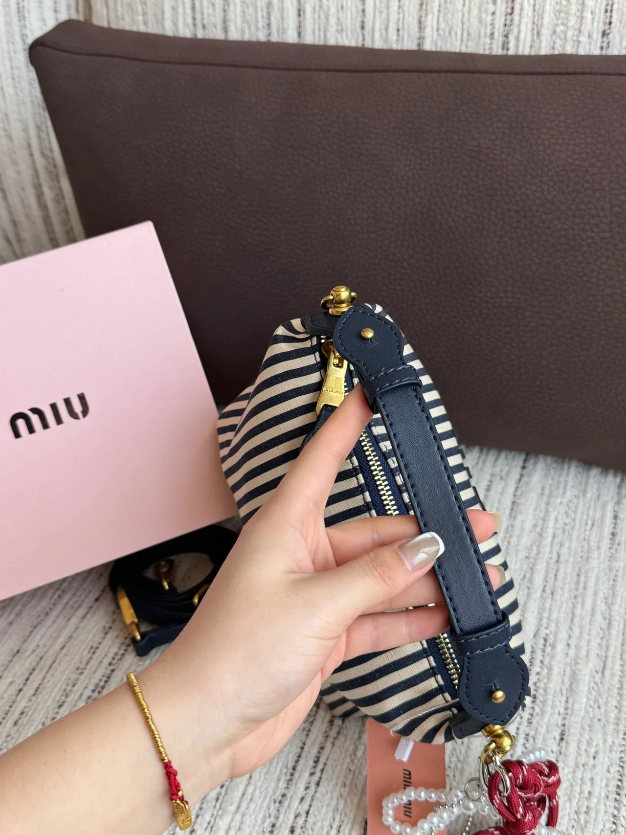 Miu Miu Striped Hobo Bag in White · view 6