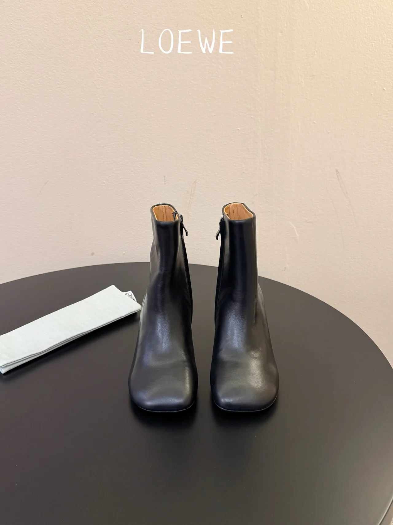 Loewe Cowhide Glossy Square-Toe Ankle Boots in Black · view 1