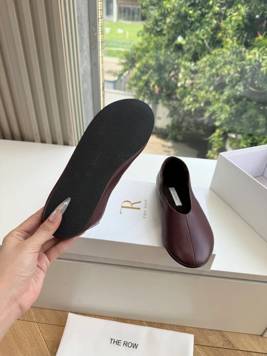 The Row Cowhide Matte Square-Toe Slippers in Burgundy · view 8