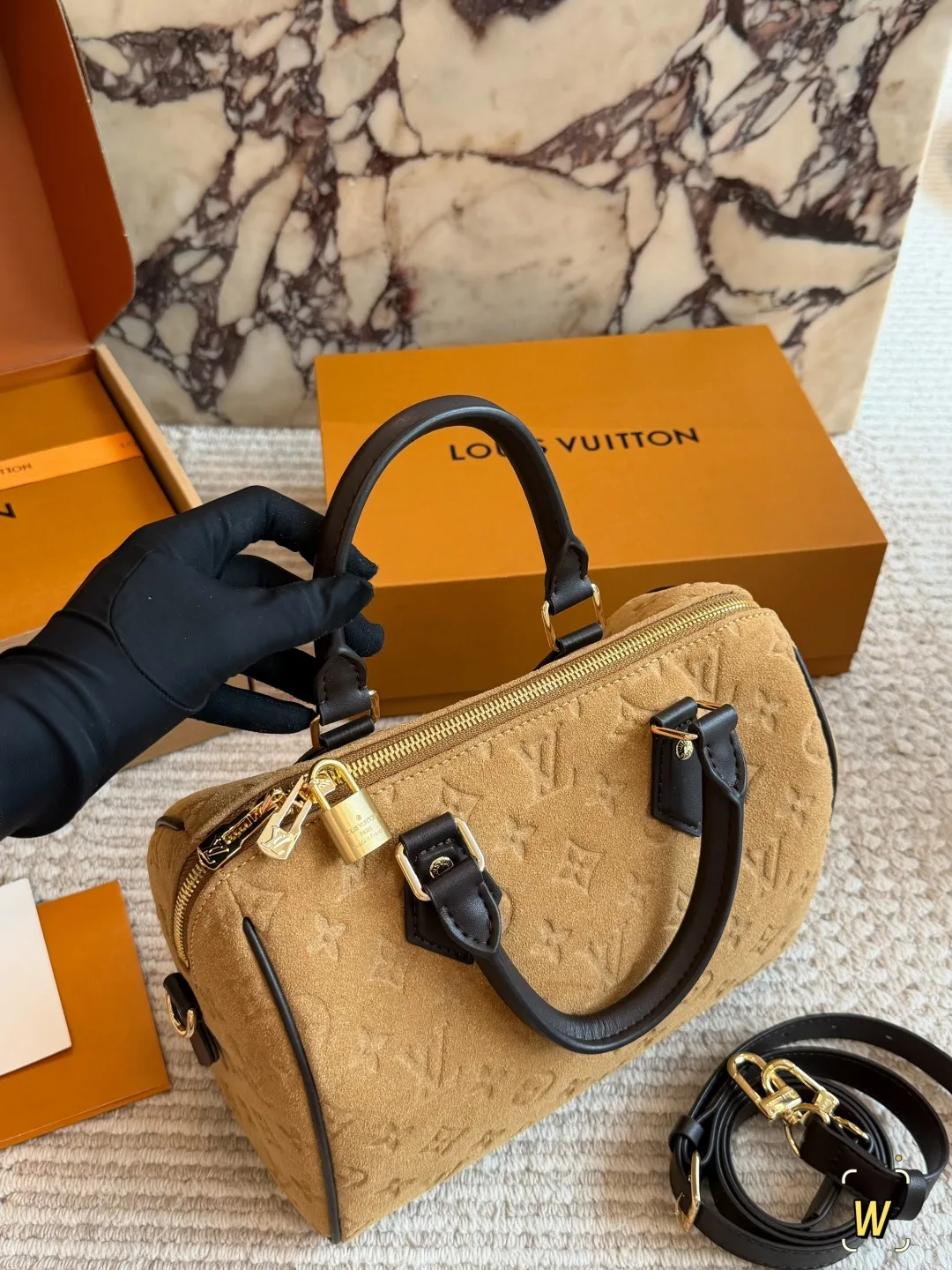 Louis Vuitton Suede Monogram Pillow Handbag in Tan · view 8
