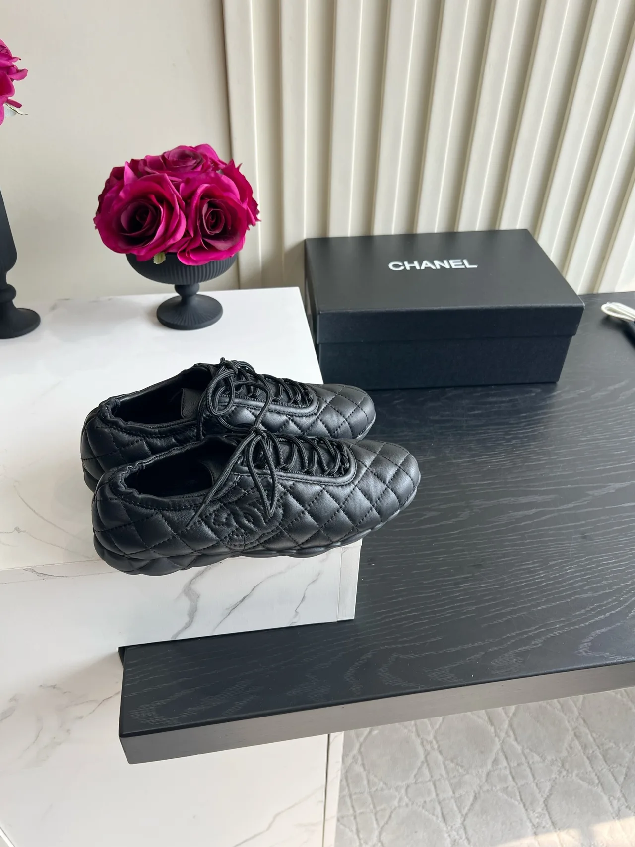 Chanel Sheepskin Smooth Sneakers in Black · view 1