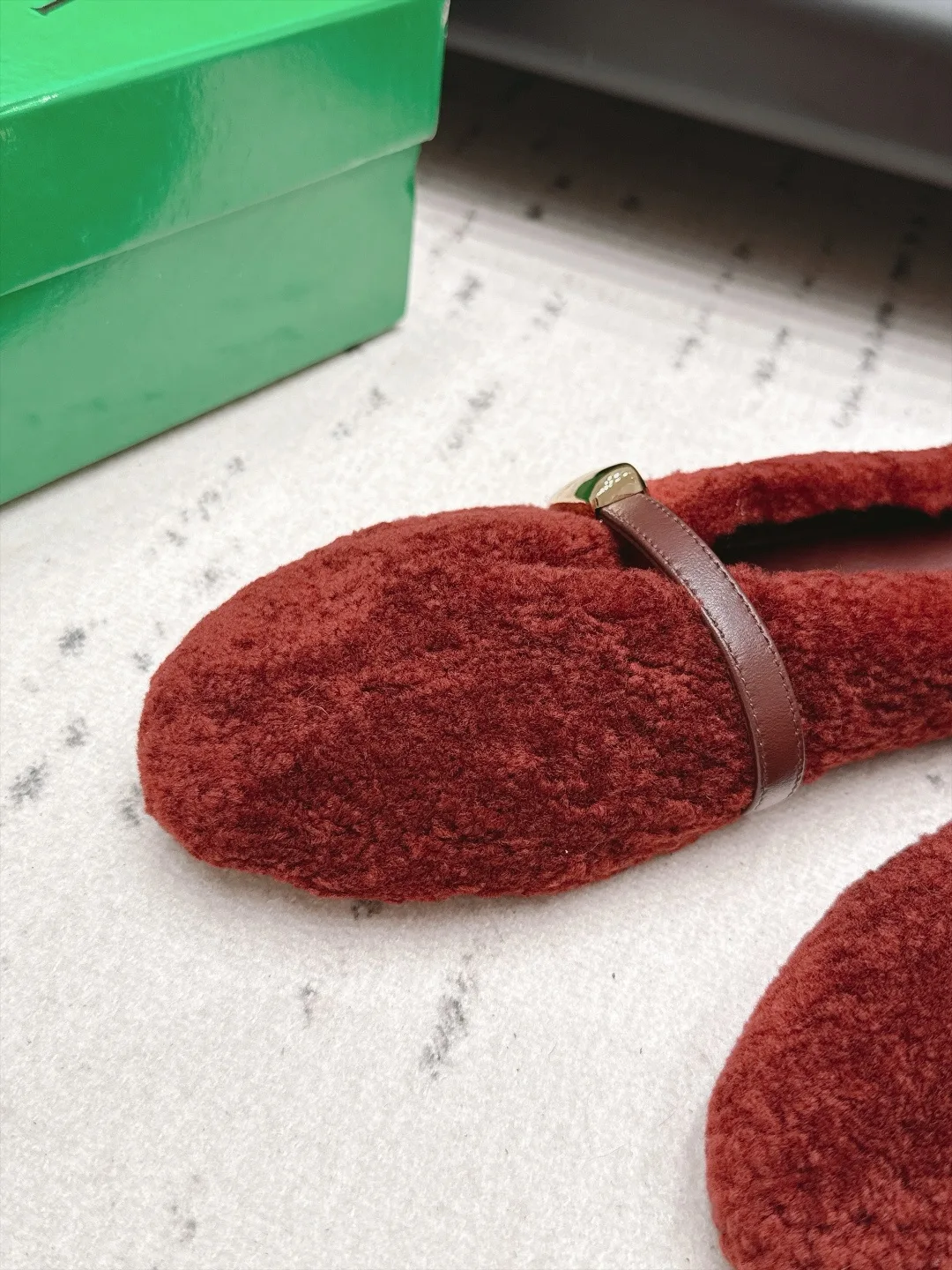 Bottega Veneta Sheepskin Buckle Fur Mary Jane Mules in Red · view 8