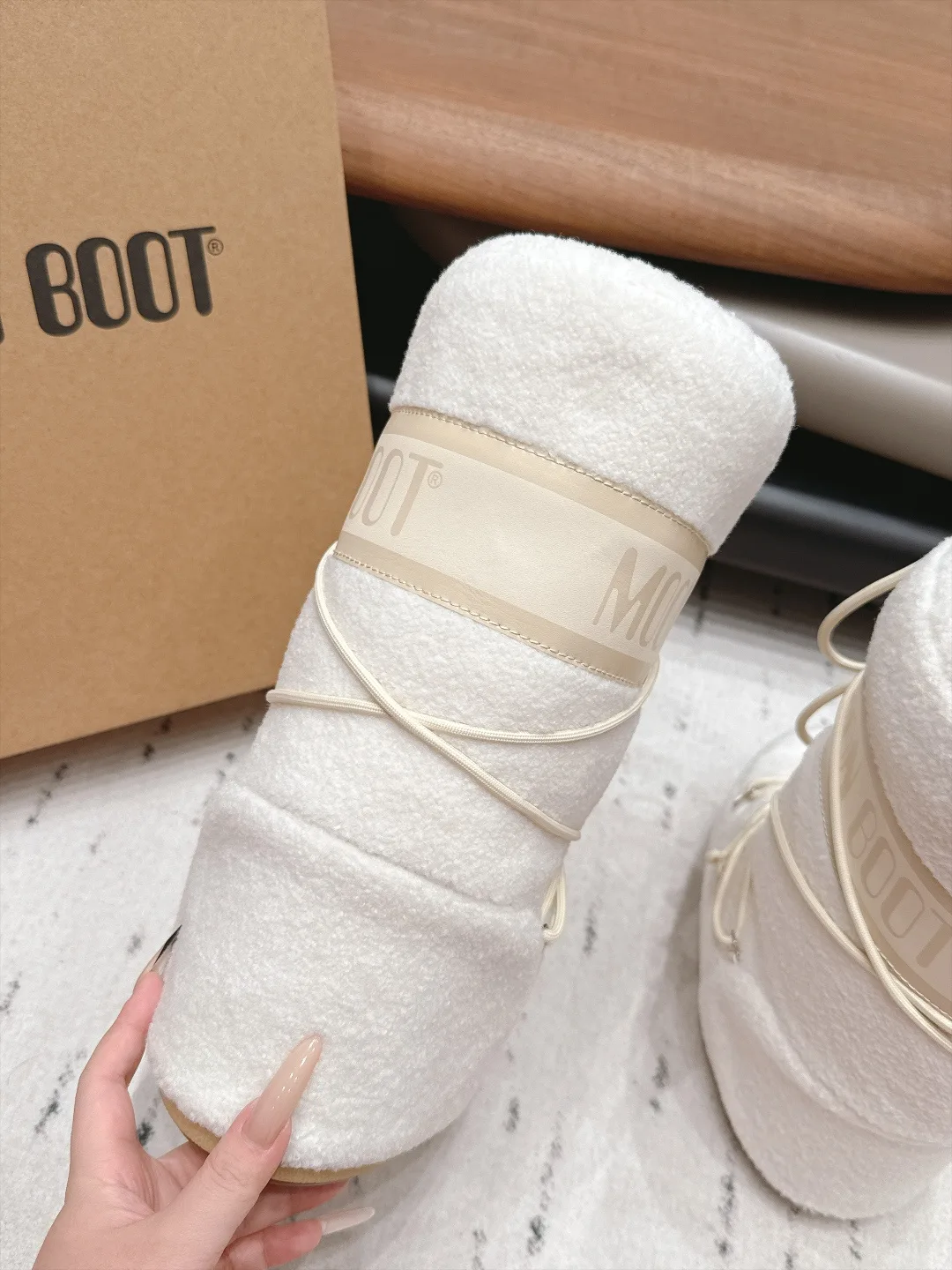 Moon Boot Ribbed Lace-Up Snow Boots in White · view 6