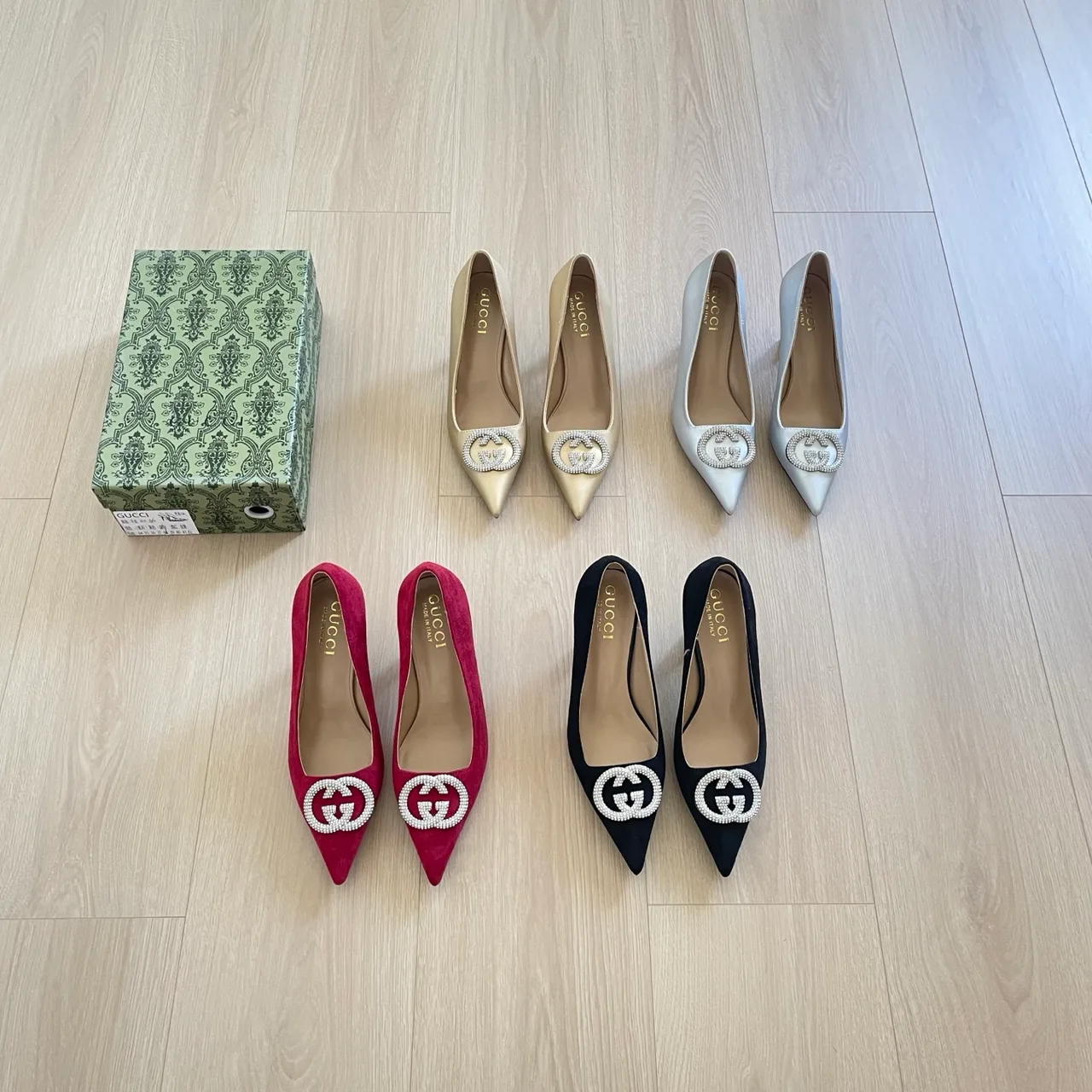 Gucci Crystal GG Slingback Pumps in Black / Gold / Red / Silver · view 5