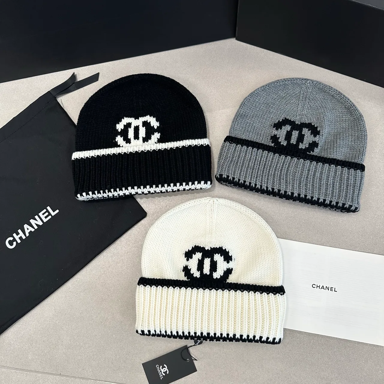 Chanel Beanie in Black & White & Grey · view 6