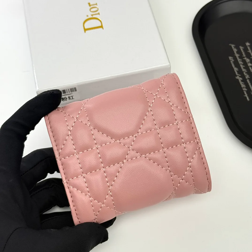 Dior Sheepskin Quilted Wallet in Pink · view 4