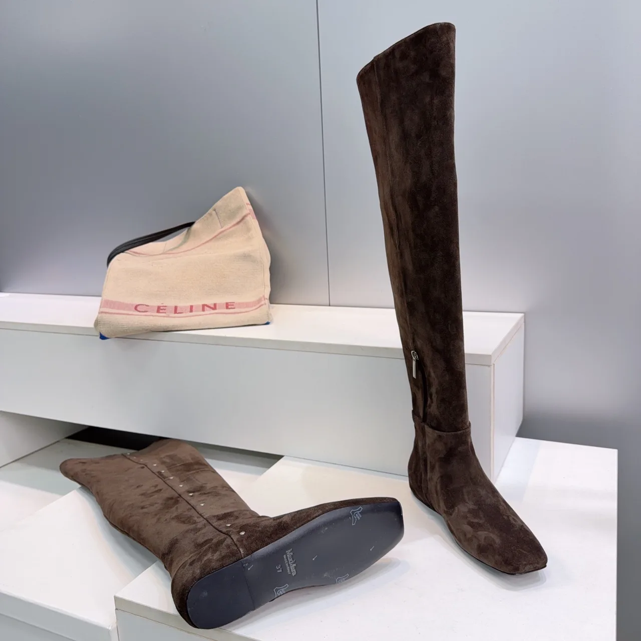 Max Mara Suede-Look Pointed-Toe Knee-High Boots in Brown · view 8