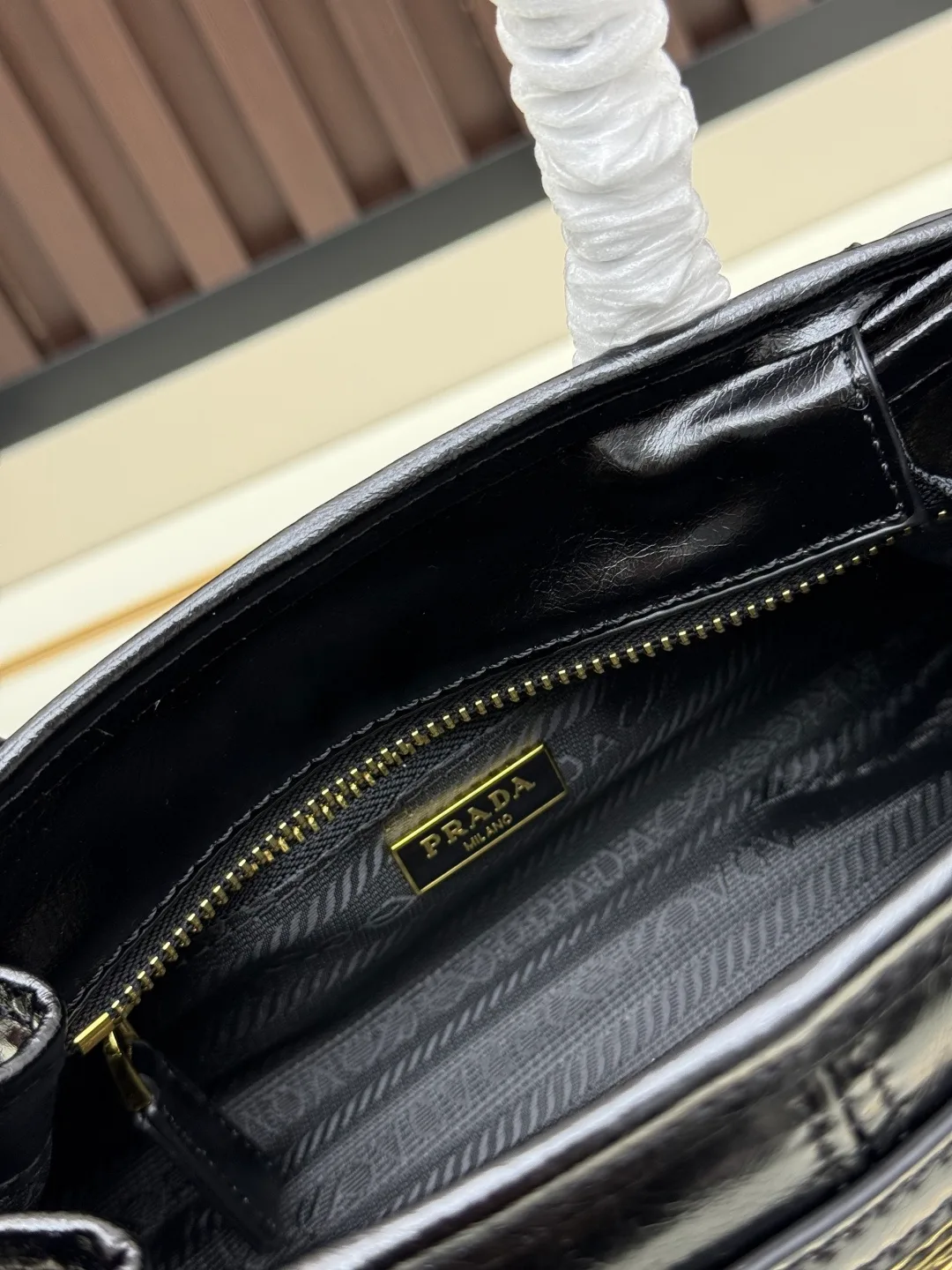 Prada Calfskin Glossy Crossbody Bag in Black · view 8