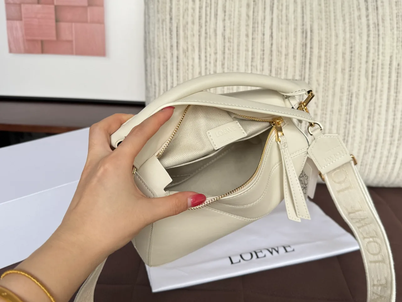 Loewe Puzzle Edge Geometric-Panel Crossbody Bag in Cream · view 8