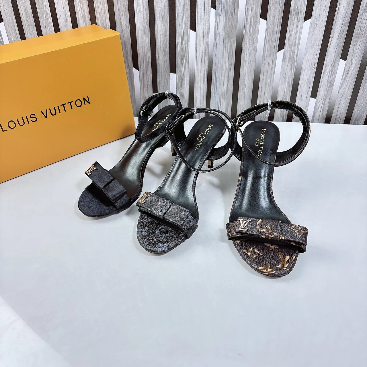 Louis Vuitton Ankle Strap Heeled Sandals in Black & Brown · view 1
