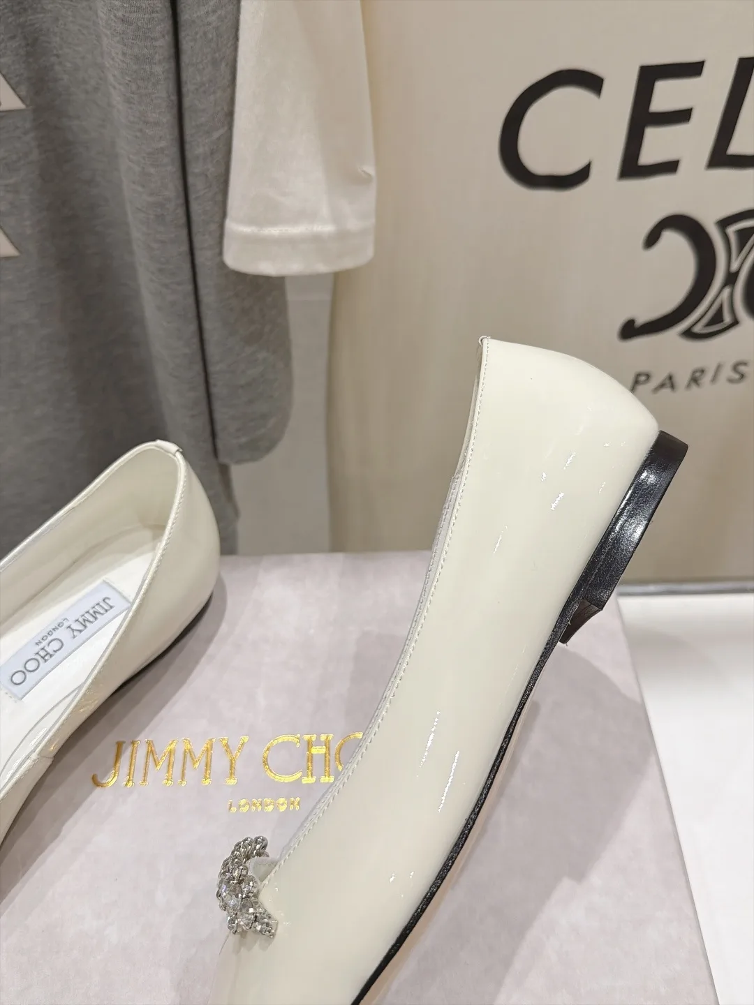 Jimmy Choo Cowhide Glossy Pointed-Toe Flats in White · view 8