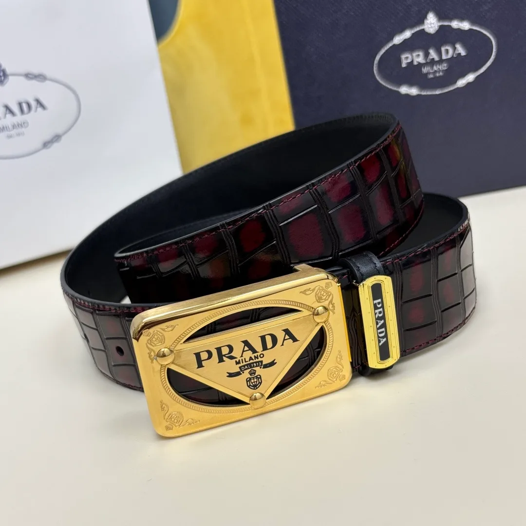 Prada Croc-Effect Belt in Burgundy · view 2