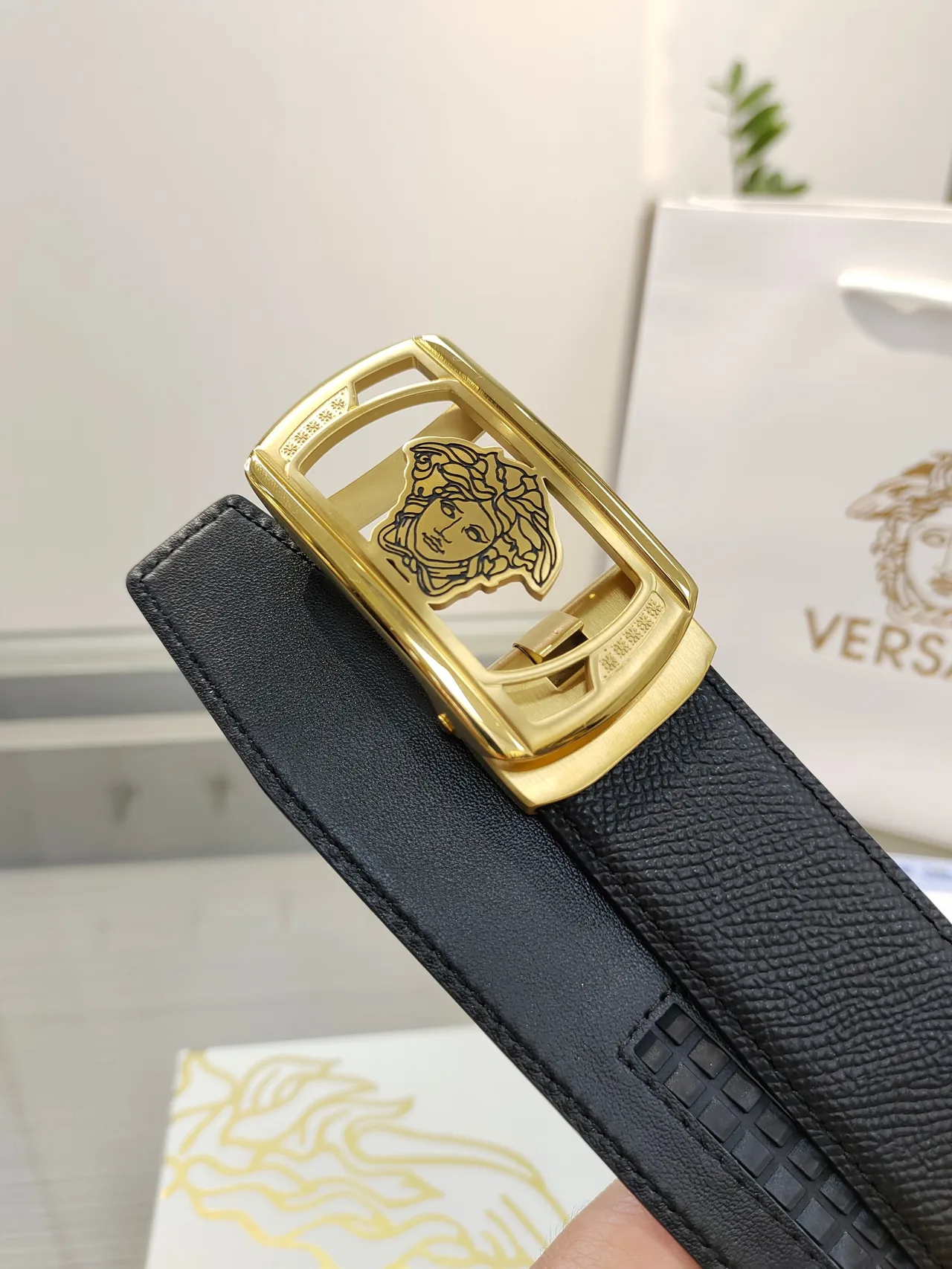 Versace Calfskin Belt in Black · view 6