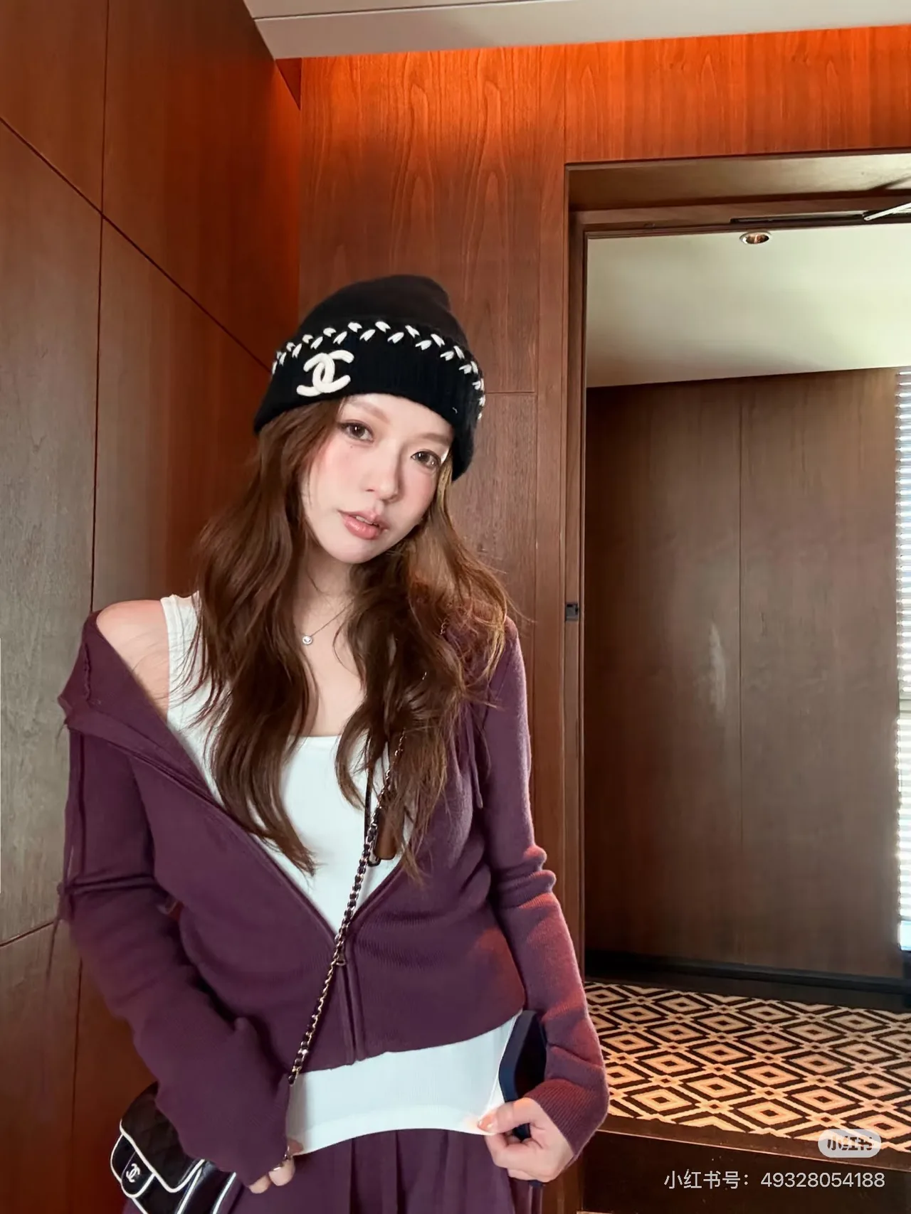 Chanel CC Wreath Beanie in Black & White & Red · view 1