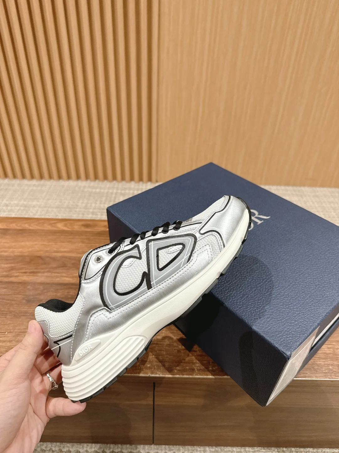 Dior Striped Round-Toe Sneakers in Silver · view 5