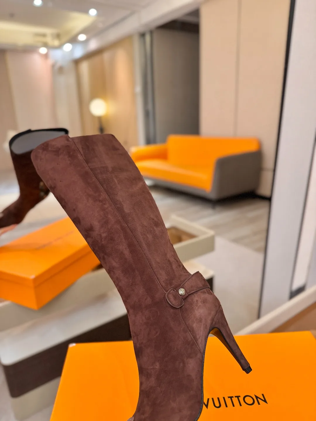 Louis Vuitton Calfskin Buckle Knee-High Boots in Brown · view 8