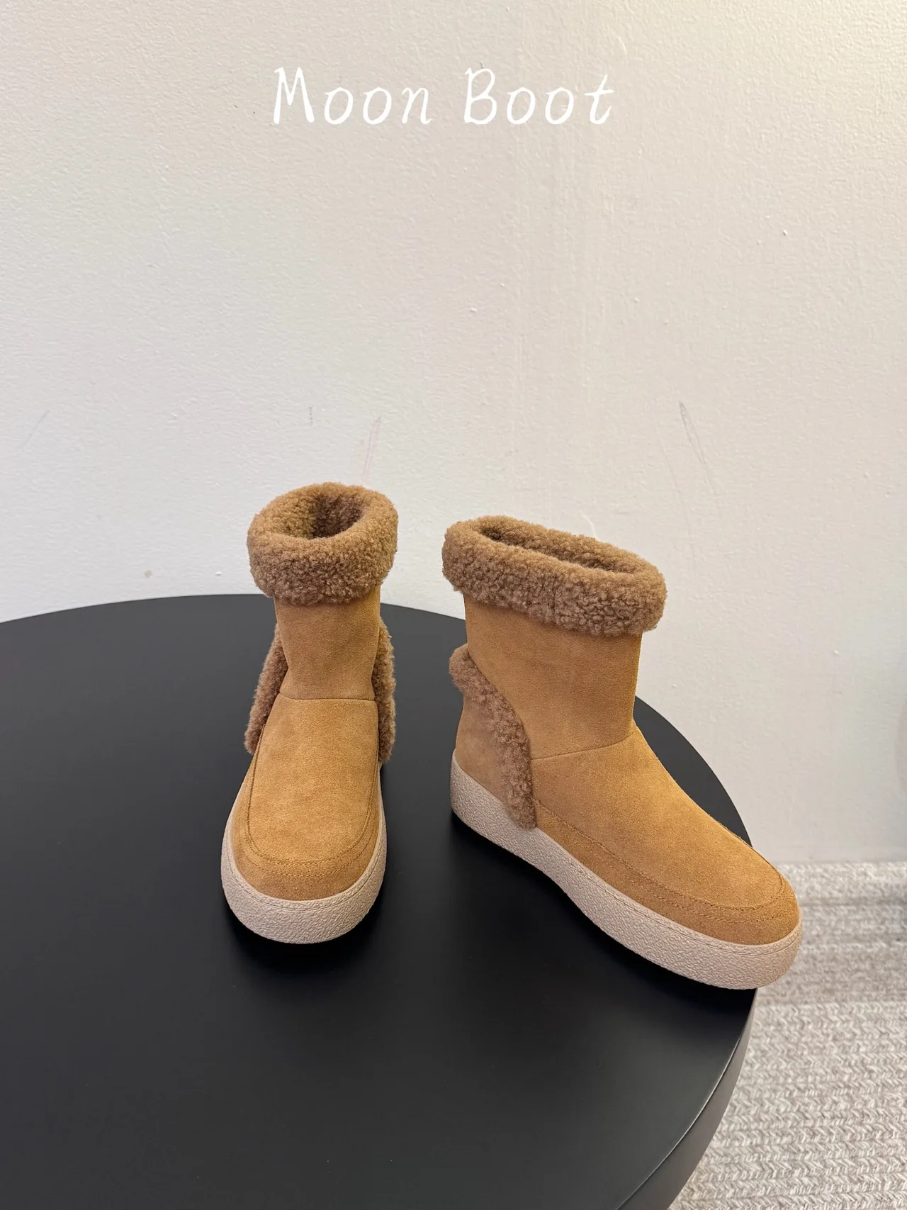 Moon Boot Cowhide Suede-Look Round-Toe Ankle Boots in Tan · view 2