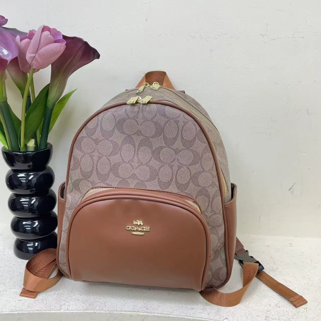Coach Signature Backpack in Pink & Brown & Cream & Blue & Grey · view 2