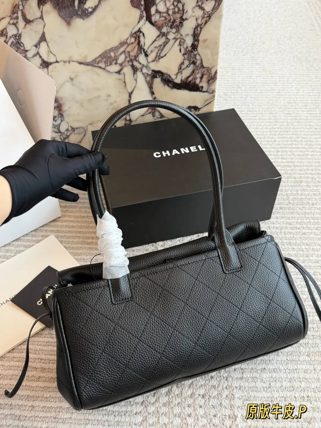 Chanel Quilted Baguette Tote in Black · view 3