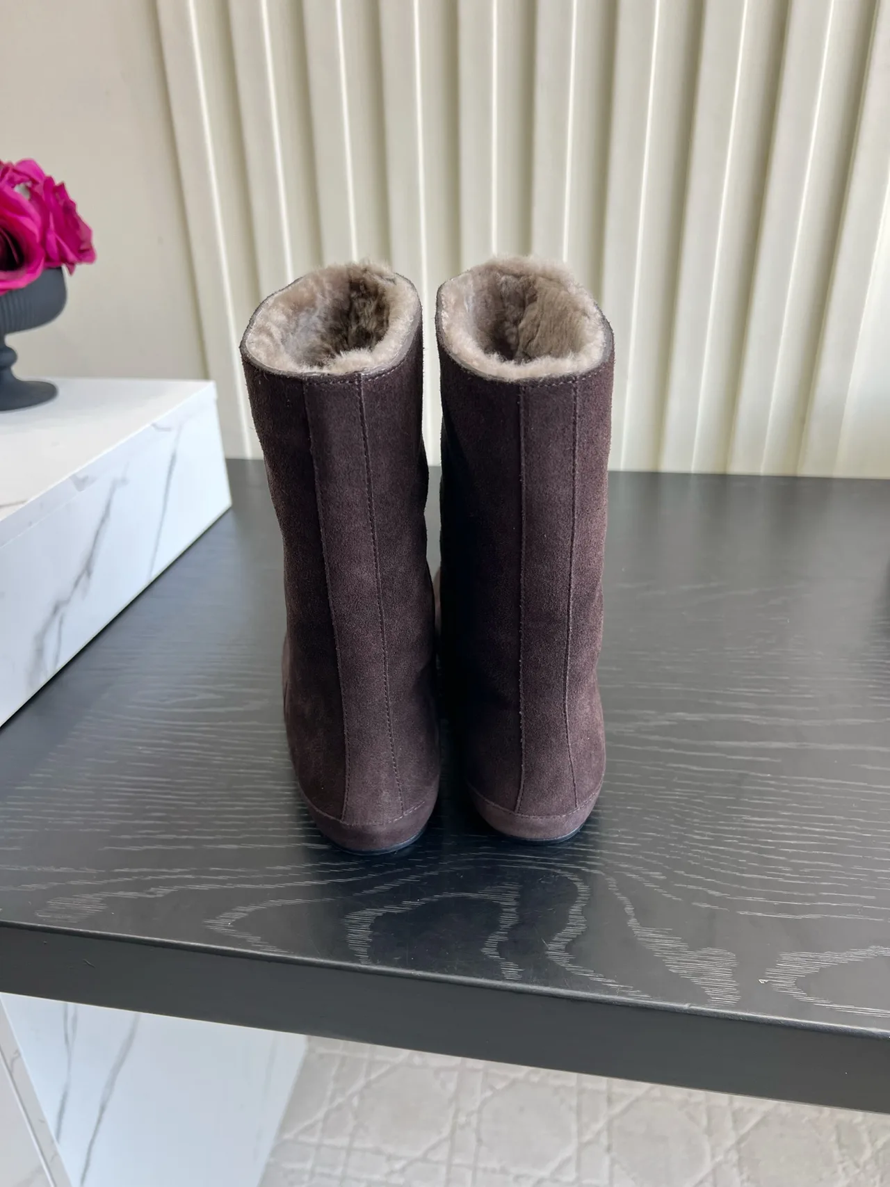 The Row Cowhide Suede-Look Fur-Lined Mid-Calf Boots in Brown · view 4