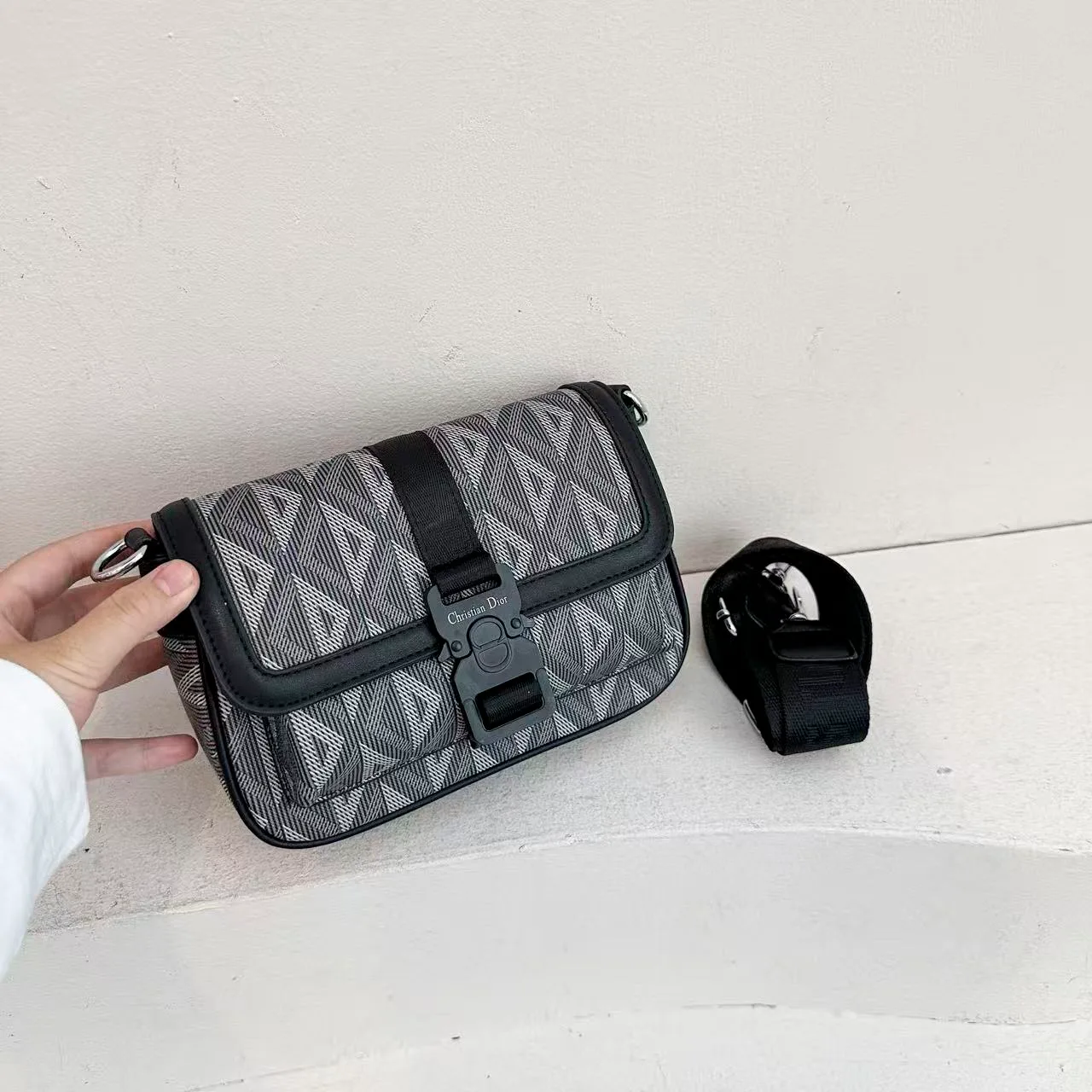 Dior Flap Crossbody Bag in Black & Grey & Blue · view 3