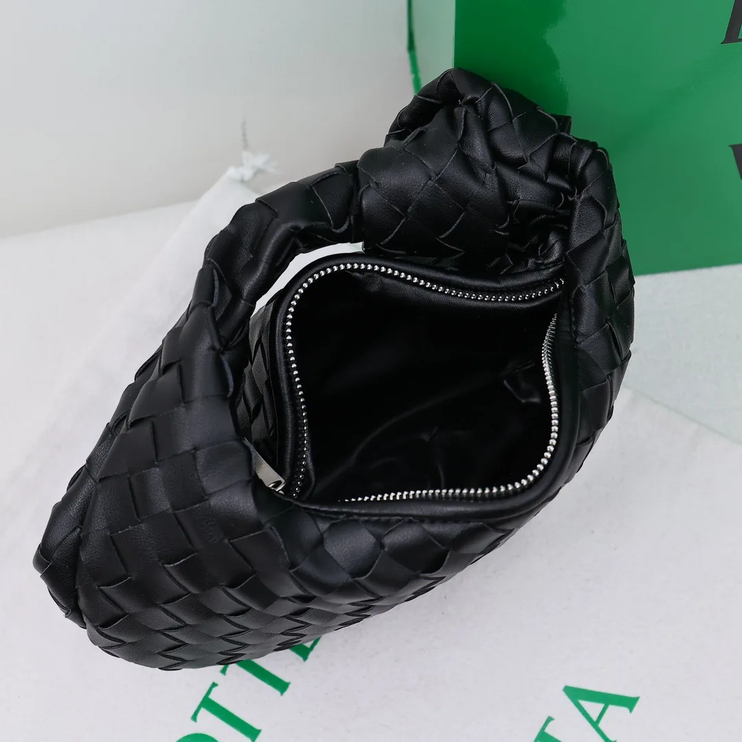 Sheepskin Quilted Knotted Woven Hobo Bag in Black · view 8